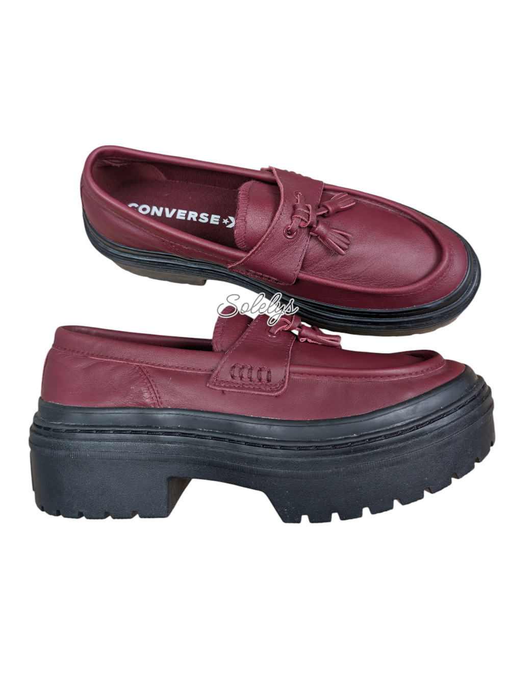 Converse All Star Lugged Heel Leather Loafer Deep Bordeaux Burgundy Red Womens 9